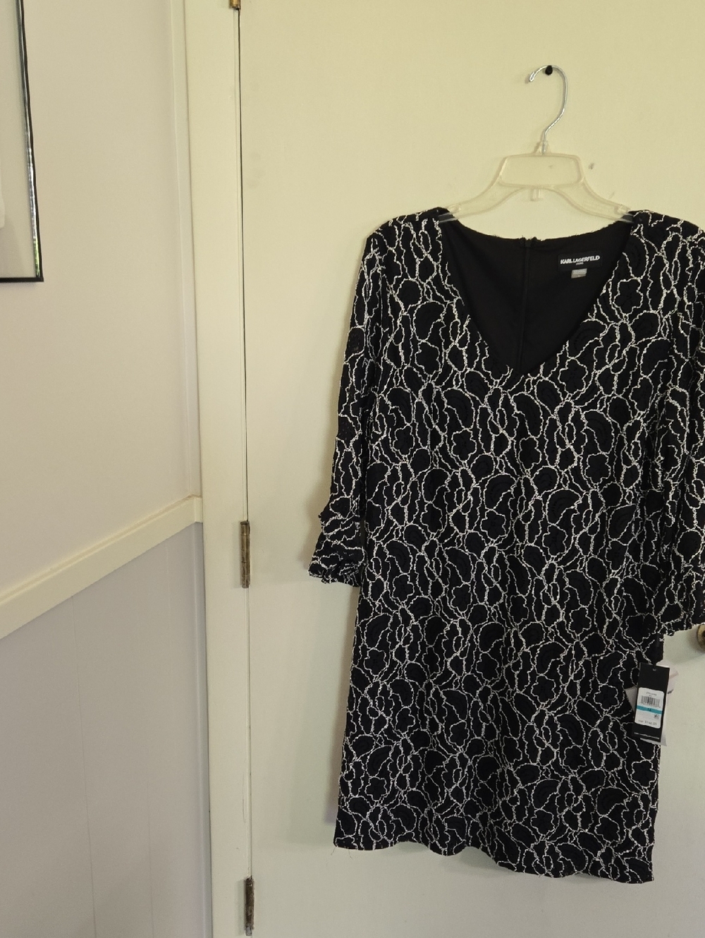 Karl Lagerfeld Black Dress with White Lace-Style Print